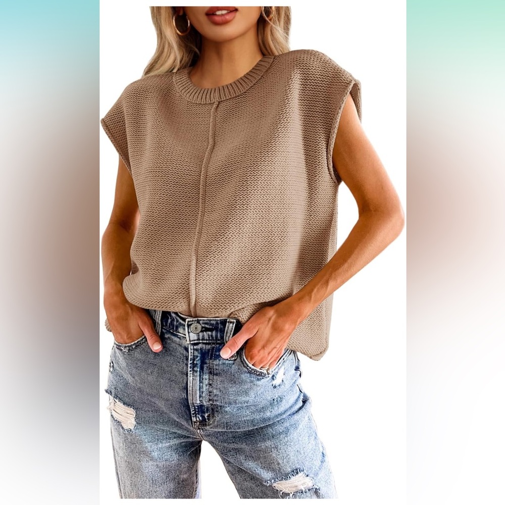 Blu Pepper Tan Sleeveless Relaxed Fit summer Sweater NWOT